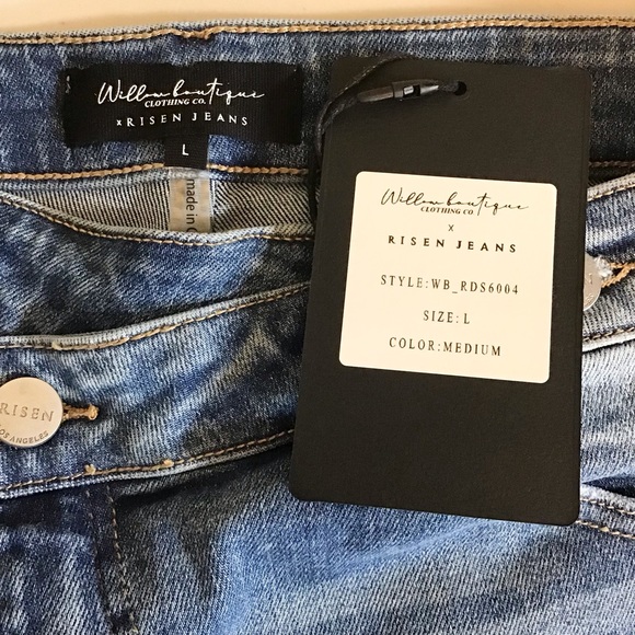 Risen Lg NWT Denim Women’s Shorts High Rise Crossover Waistband Distressed - Picture 6 of 8